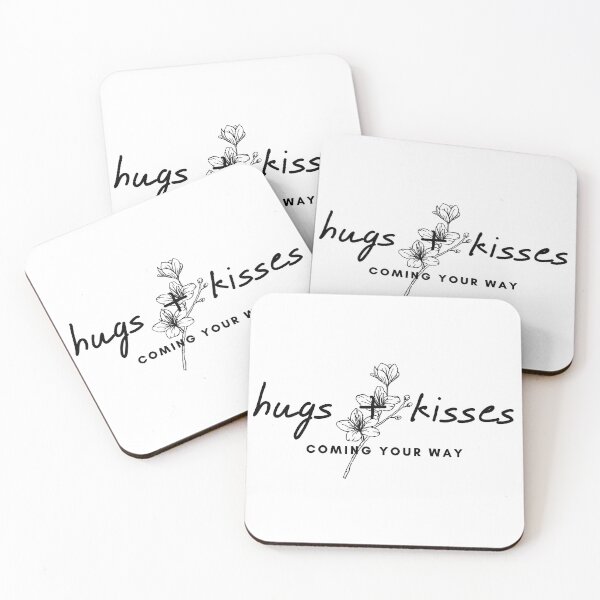 Item preview, hugs+kisses coming you way quote with white flower (black) designed and sold by Doucheka.