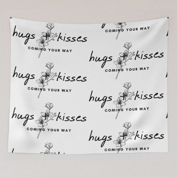Item preview, hugs+kisses coming you way quote with white flower (black) designed and sold by Doucheka.