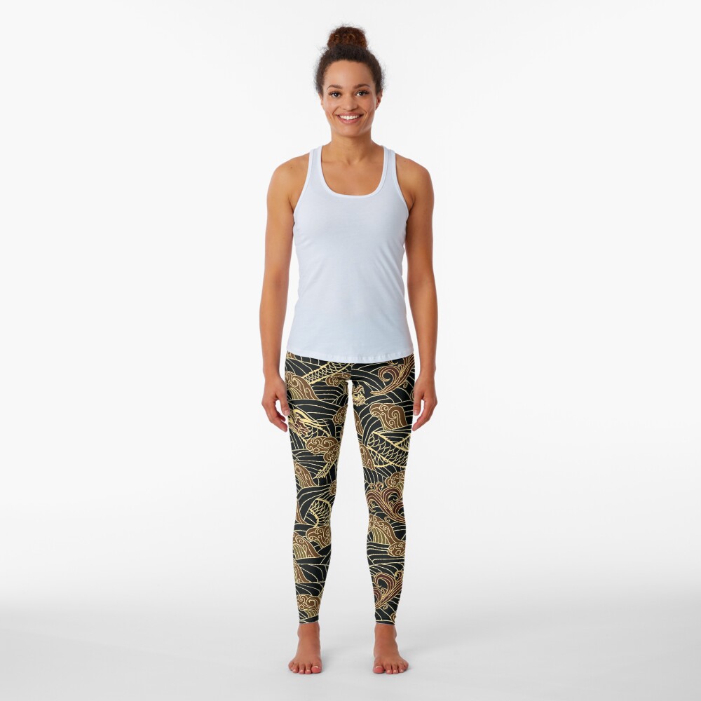 Oriental traditional asian dragons seamless pattern Leggings
