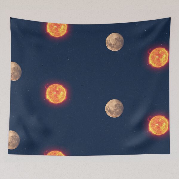Item preview, Full moon and sun at dusk glowing against blue starry sky abstract background designed and sold by Lukasz Szczepanski.