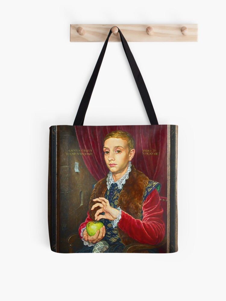 Boy With Apple Painting with painted frame | Tote Bag