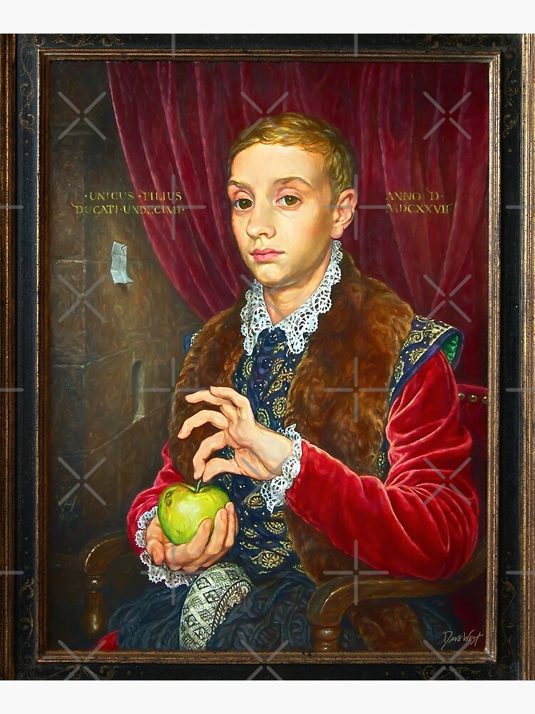 Boy With Apple Painting with painted frame by DesignDLW