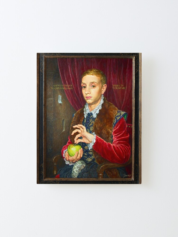 Alternate view of Boy With Apple Painting with painted frame Mounted Print