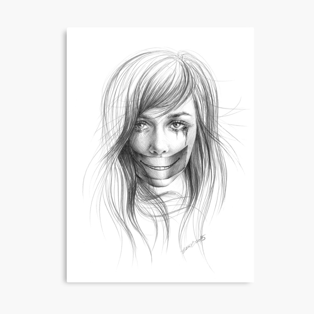 Keep smiling Girl crying Fake smile Dark art Drawing
