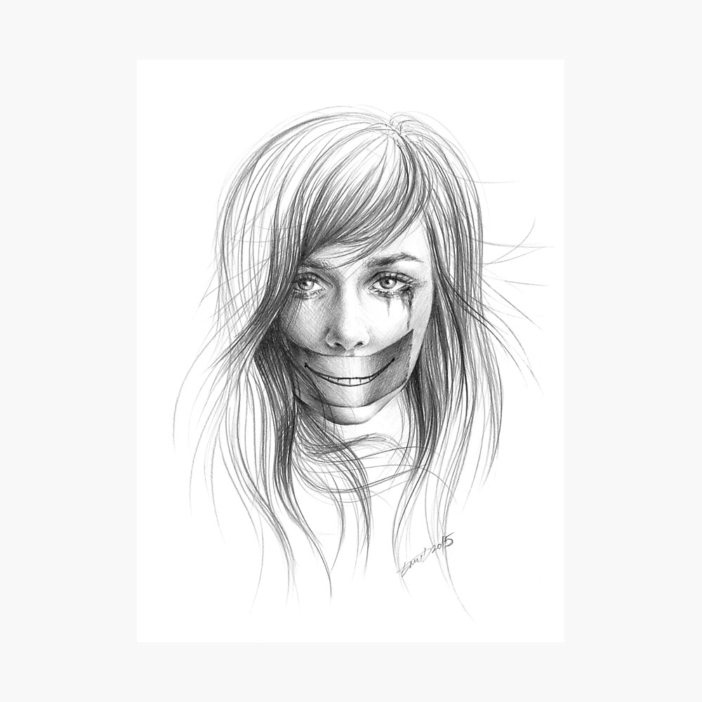 Keep smiling Girl crying Fake smile Dark art Drawing