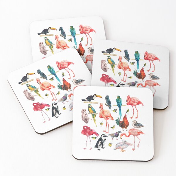 Item preview, Beautiful Birds Watercolor Pattern - Pink Flamingo Parrot Toucan Owl Duck Rooster Penguin Bird Lovers Ornithologist Gift designed and sold by FunnySunny T-Shirts.