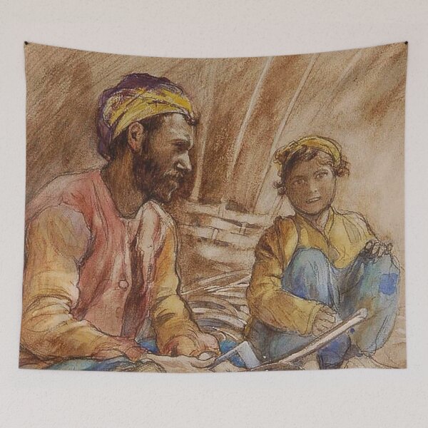 Item preview, father and daughter illustration  - Warwick Goble designed and sold by Vintage Designs +.