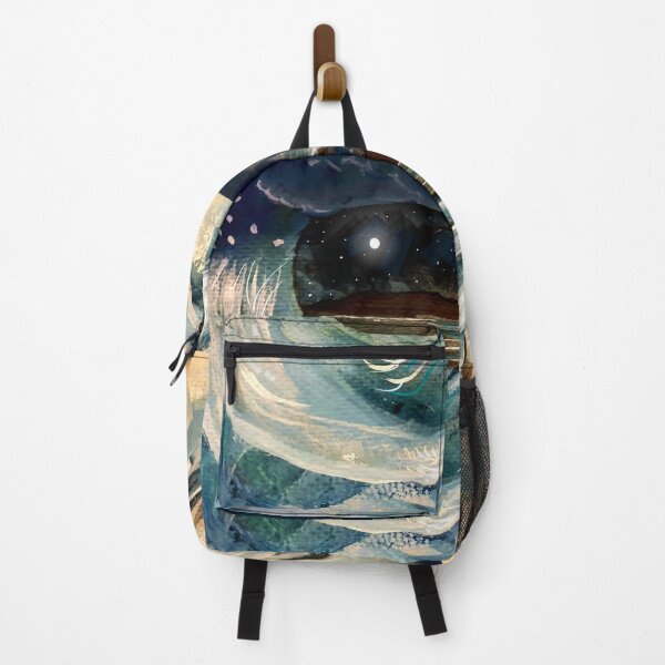 Item preview, Painting of Crashing waves, water tunnel framing full moon. Watercolour painting. designed and sold by Izzy83.
