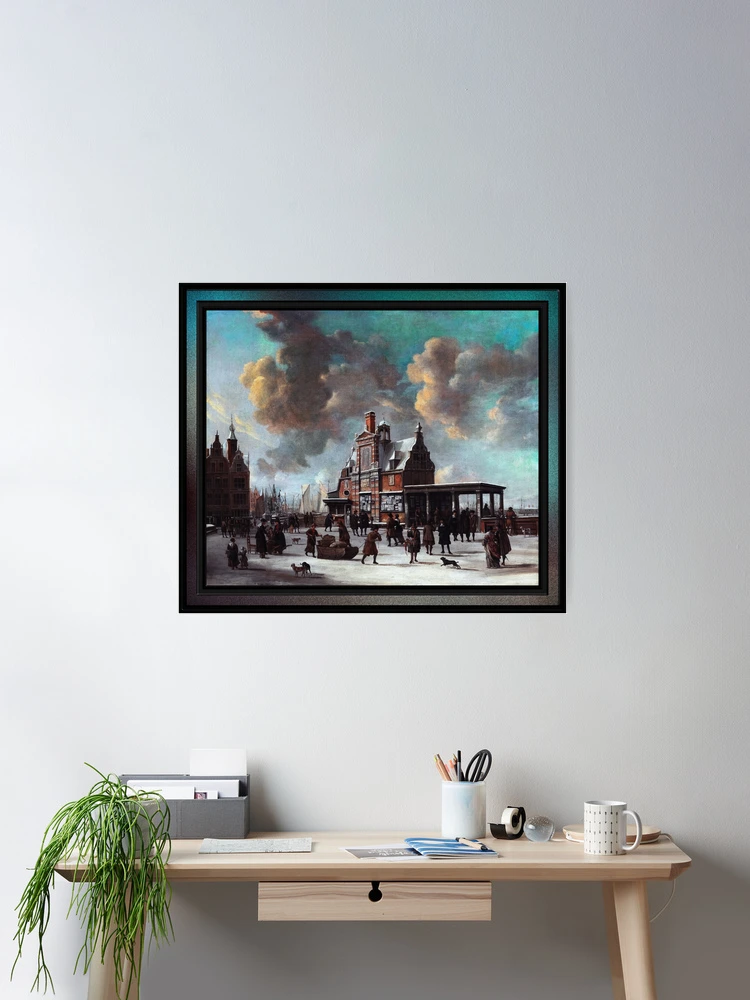 The Paalhuis and the Nieuwe Brug, Amsterdam, in the Winter by Jan Abrahamsz Beerstraaten | A Charming Winter Scene 2 The Paalhuis and the Nieuwe Brug, Amsterdam, in the Winter by Jan Abrahamsz Beerstraaten Poster