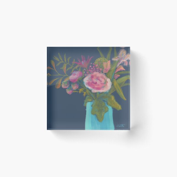 Flowers Bringing Warm Smiles - painting of flower bouquet in warm sunlight Acrylic Block
