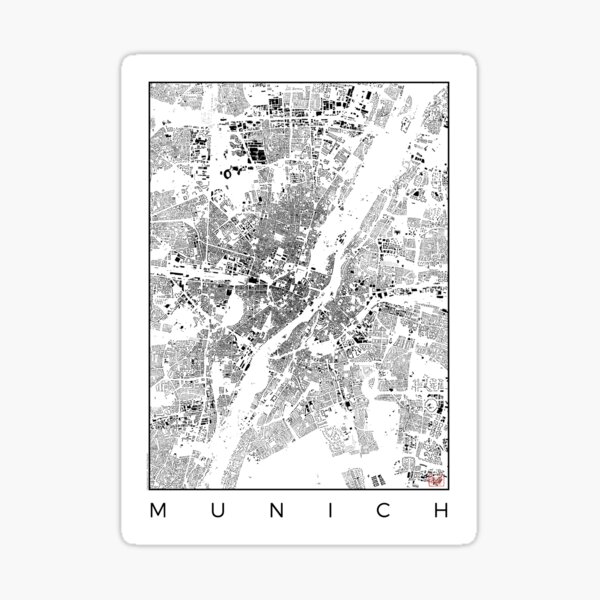 Munich Map Schwarzplan Only Buildings Urban Plan Sticker