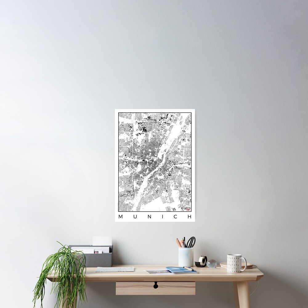 Munich Map Schwarzplan Only Buildings Urban Plan Poster