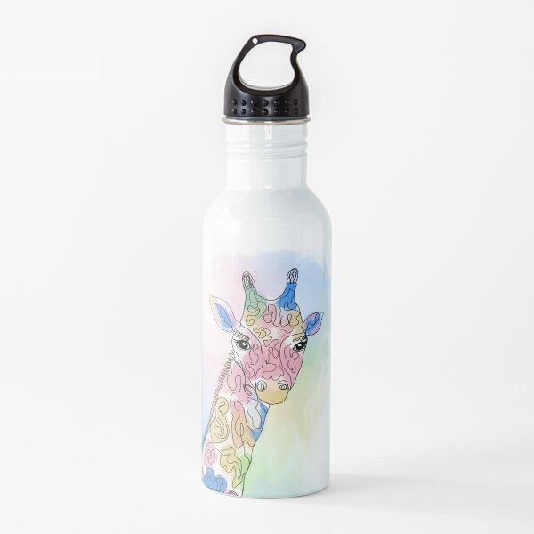 Single line, colourful, giraffe, original artwork  Water Bottle