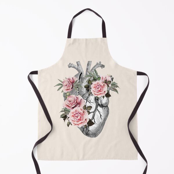 Item preview, Human heart illustration art, lightpink roses and green leaves, vintage effect designed and sold by Collagedream.