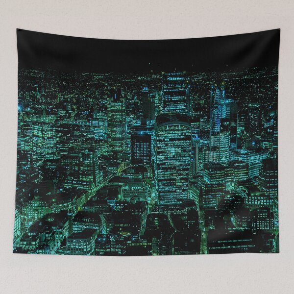 Aperçu de l'œuvre Toits de Londres en bleu sarcelle et vert créée et vendue par jerankin.