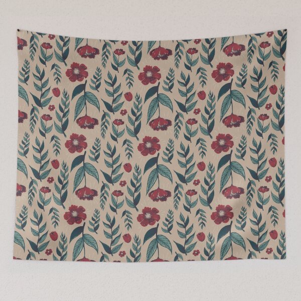 Item preview, Red Floral Pattern Vintage Flower Leaves Flowers designed and sold by JenniferCharlee.