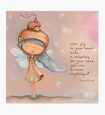 Fairy Girl and the Hedgehog - Joy Quotes Photographic Print