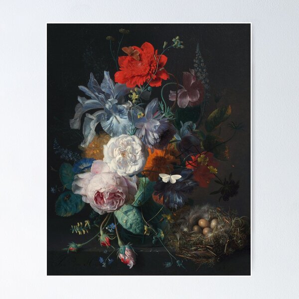 Aperçu de l'œuvre Vase en verre avec des fleurs, avec un coquelicot et un nid de pinson 1720 créée et vendue par billythekidtees.