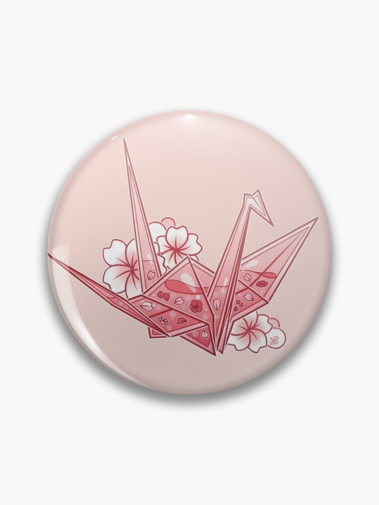 Glass Sakura Origami Crane Pin for Sale by heysoleilart