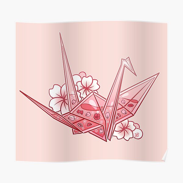 Glass Sakura Origami Crane Poster