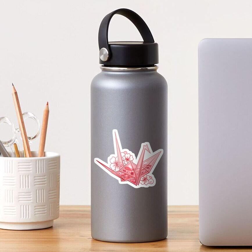 Glass Sakura Origami Crane Sticker