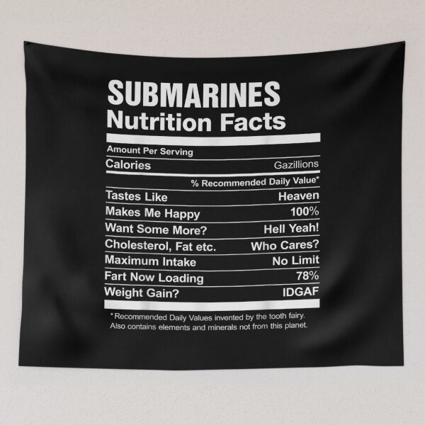 Item preview, Submarines Nutrition Facts Funny Graphic  designed and sold by charissamo77.