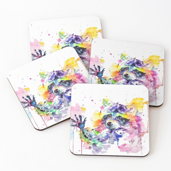 Item preview, Colorful, waving raccoon in watercolor designed and sold by Pappzauber.