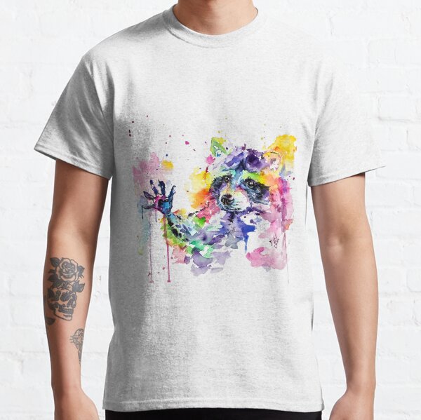 Bunter, winkender Waschbär in Aquarell Classic T-Shirt