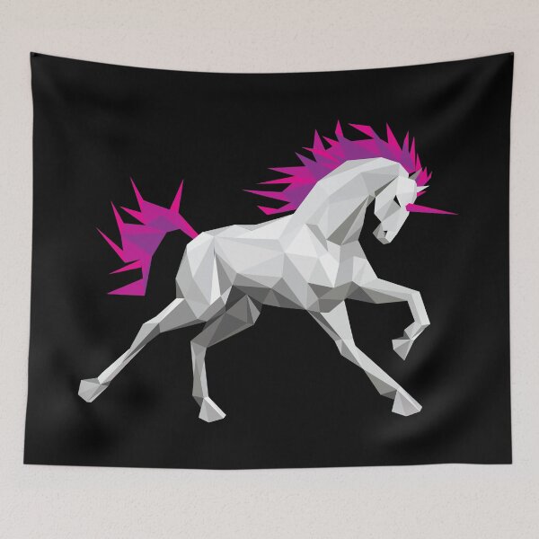 Item preview, low polygonal white pink purple unicorn designed and sold by mirrorimages.
