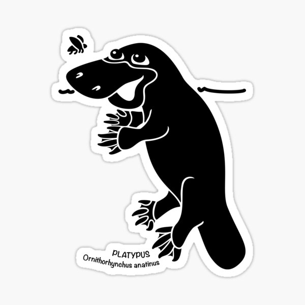 Platypus. Iconic Australian Animal. Silhouette with name. Sticker