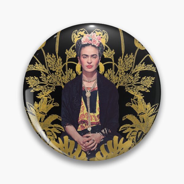 Item preview,  Frida Kahlo portrait color, golden flowers, black background designed and sold by Adriana C (All about Frida).