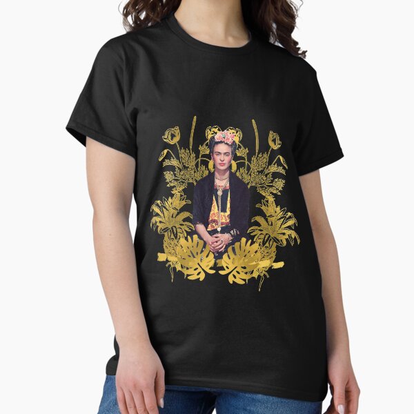 Item preview,  Frida Kahlo Porträtfarbe, goldene Blumen, schwarzer Hintergrund designed and sold by Adriana C (All about Frida).