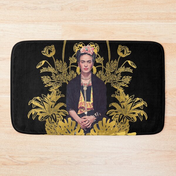 Item preview,  Frida Kahlo portrait color, golden flowers, black background designed and sold by Adriana C (All about Frida).