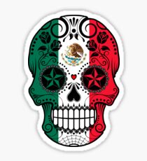 Pegatina Calavera con rosas y bandera de México