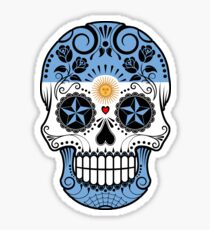 Sugar Skull with Roses and Flag of Argentina Sticker