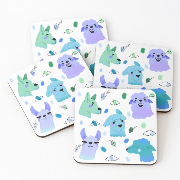 Item preview, Llama/Alpaca Heads - Cute Blue and Green Cartoon Animal Pattern designed and sold by TheRainbowRoom.