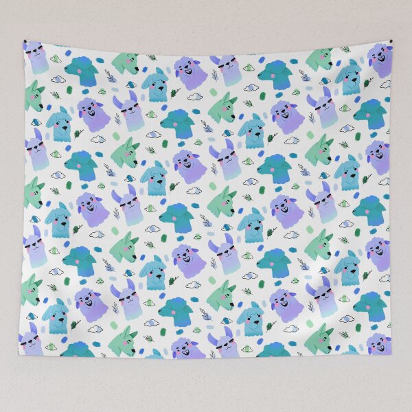 Item preview, Llama/Alpaca Heads - Cute Blue and Green Cartoon Animal Pattern designed and sold by TheRainbowRoom.