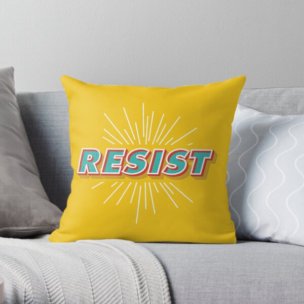 "Resist" Yellow Polkadot Typography Throw Pillow