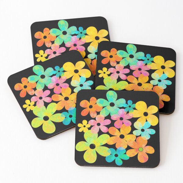 Item preview, Hawaiian Holiday - Bright Textured Flowers on Black (pattern) designed and sold by PaisleyMcNoodle.