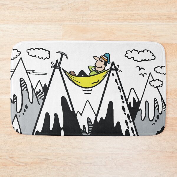 Item preview, Cartoon of mountain climber resting in hammock between peaks designed and sold by Al Benge - NZ & Australian Art.