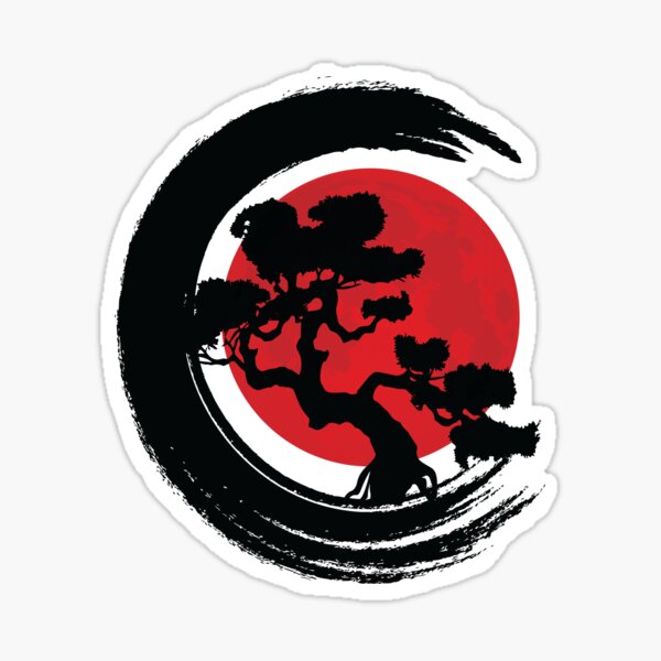 Item preview, Bonsai Tree Red Moon Calligraphy Enso Circle designed and sold by mejeoshop.