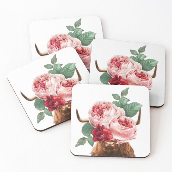 Item preview, Highland cattle with flowers designed and sold by ESCAPZ.