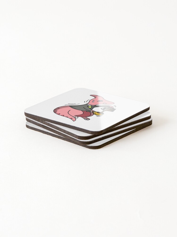 Thumbnail 4 of 5, Coasters (Set of 4), Dinosaur Pouring Coffee designed and sold by RedsStickerShop.