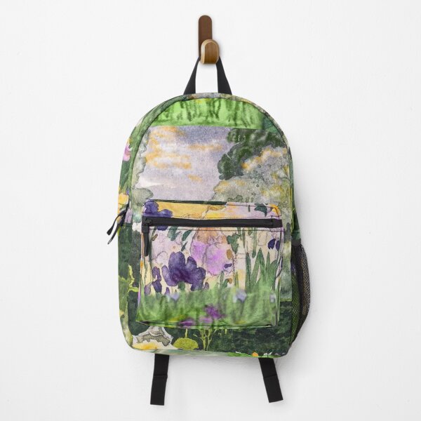 Item preview, Watercolor Painting - walled Garden With Colorful Blooming Iris Flowers designed and sold by Mizjean.