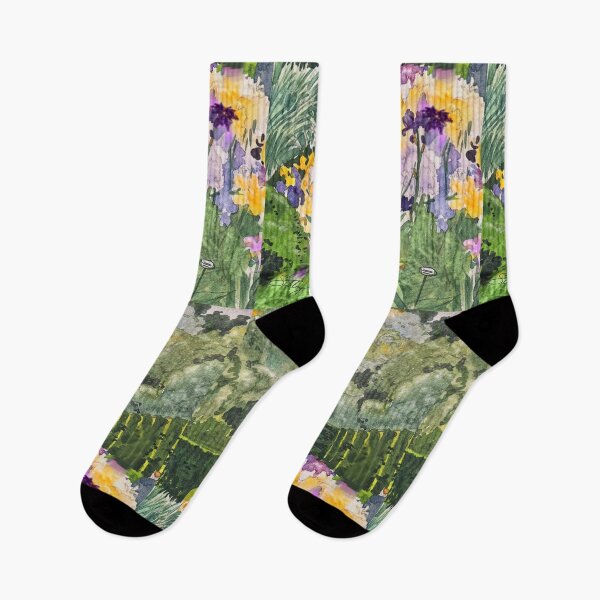 Item preview, Watercolor Painting - walled Garden With Colorful Blooming Iris Flowers designed and sold by Mizjean.