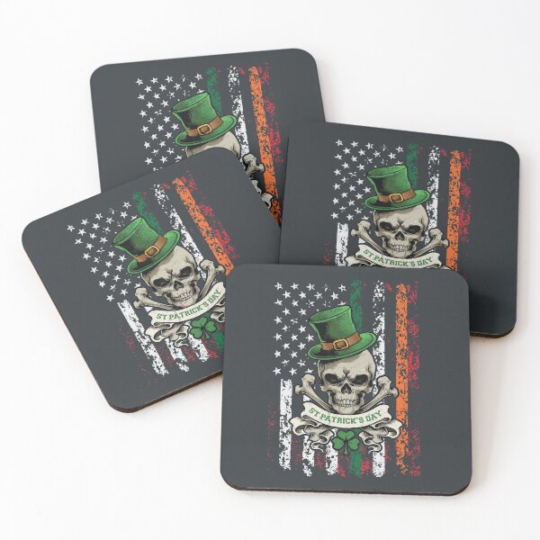 Item preview, St. Patrick's Day Skull Leprechaun Irish Shamrock Ireland American Flag Retro Vintage designed and sold by Pingestre.