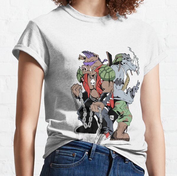  Mens Ninja Turtles Group Shirt - Beebop & Rocksteady Thug Life  - TMNT Throwback Classic T-Shirt : Clothing, Shoes & Jewelry