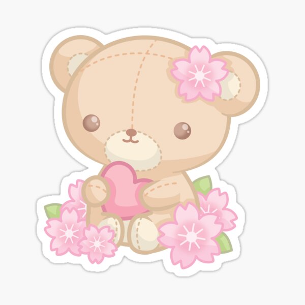 Cherry Blossom Teddy Bear Sticker