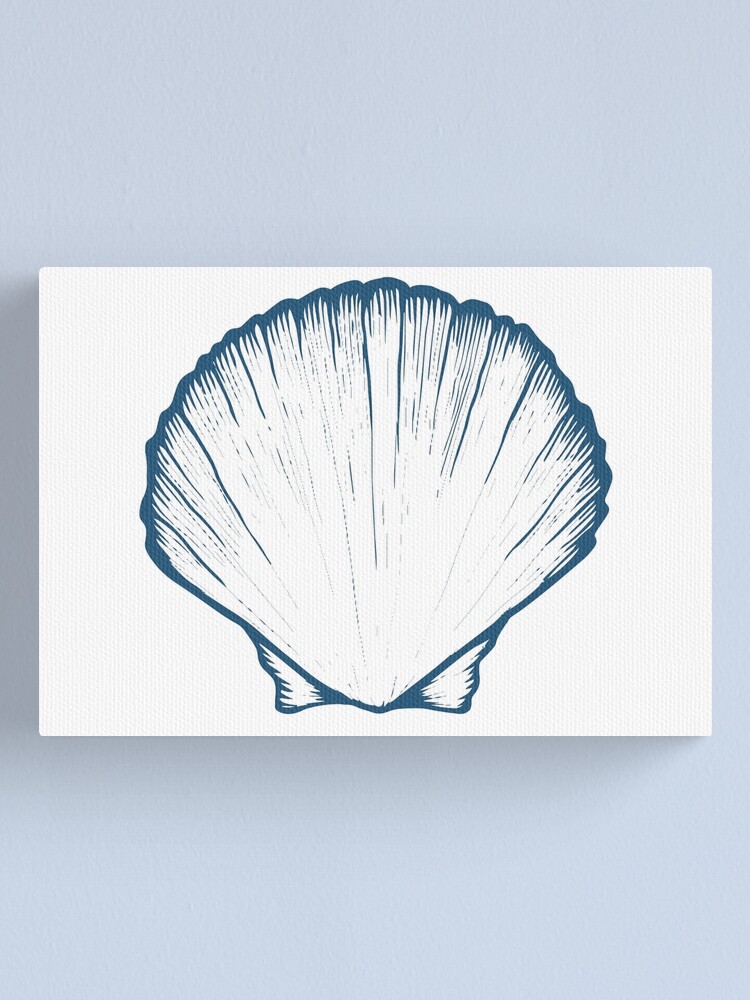 Scallop seashell. Vector on blue drop isolated on white background