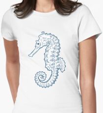 Seahorse sea horse nature ocean aquatic underwater vector. Hand drawn marine engraving illustration on white background Women's Fitted T-Shirt